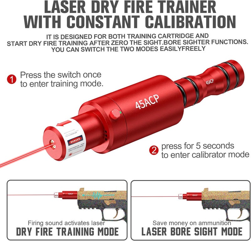 VANTARA 2-in-1 Laser Cartridge with Bore Sighter Suitable for 9mm/38spl/40S&W/10mm/45ACP/22LR/25mm/27mm Caliber, for Shooting Training Practice & Sight Calibration, Rechargeable - Image 2
